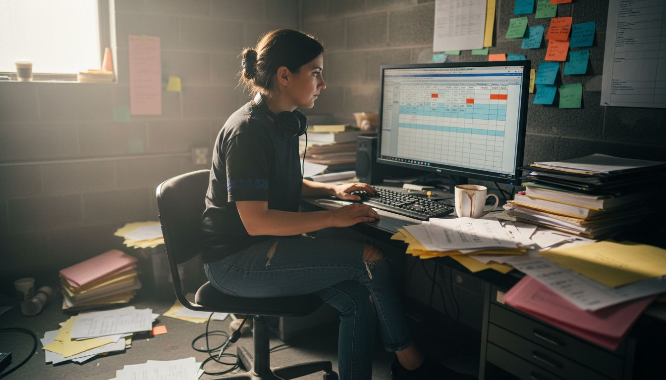 Production coordinator at work in film office