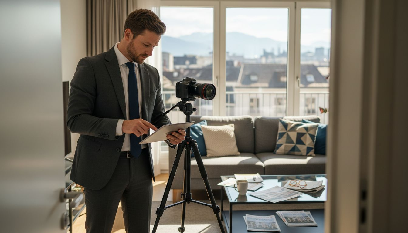 Agent filming Swiss apartment promo video