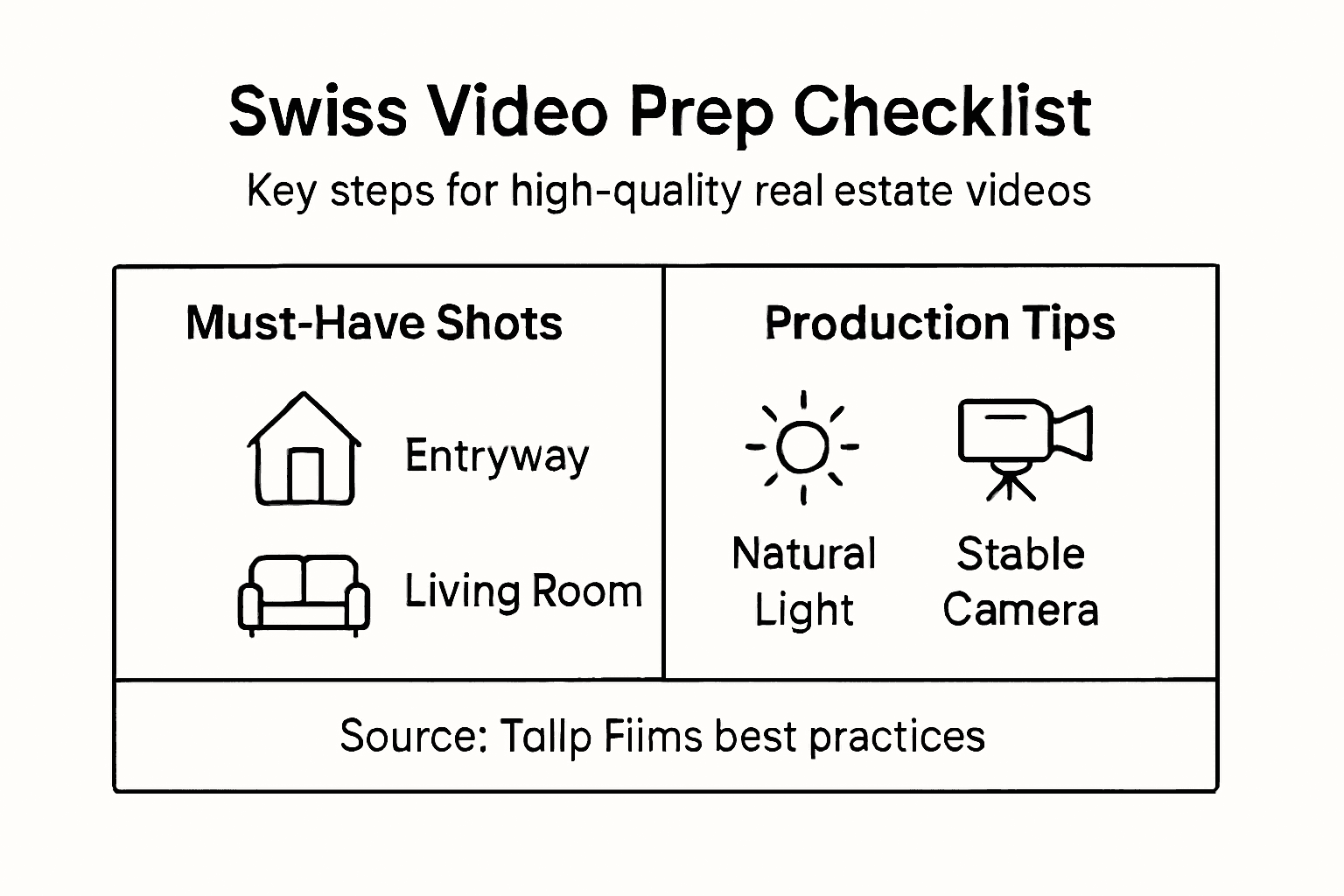 Infographic showing Swiss real estate video checklist