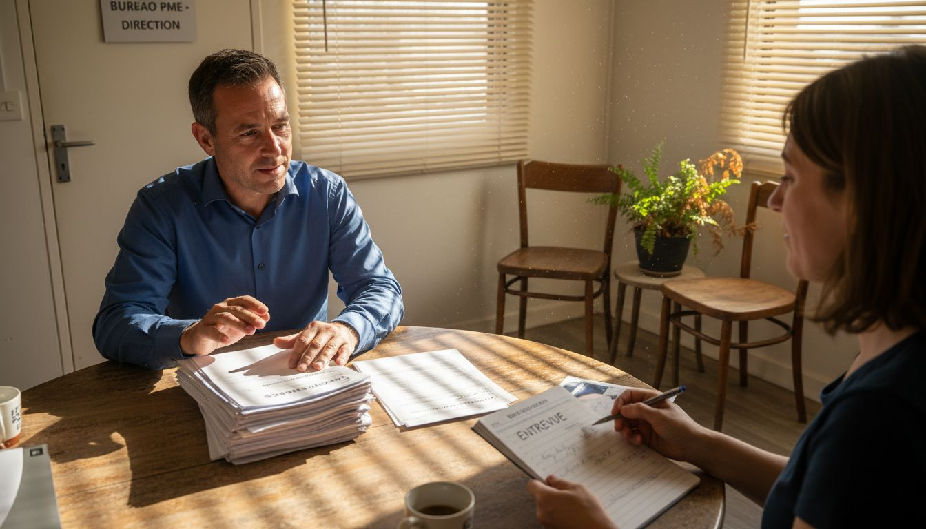 Un chef de petite entreprise en pleine session de recrutement dans son bureau