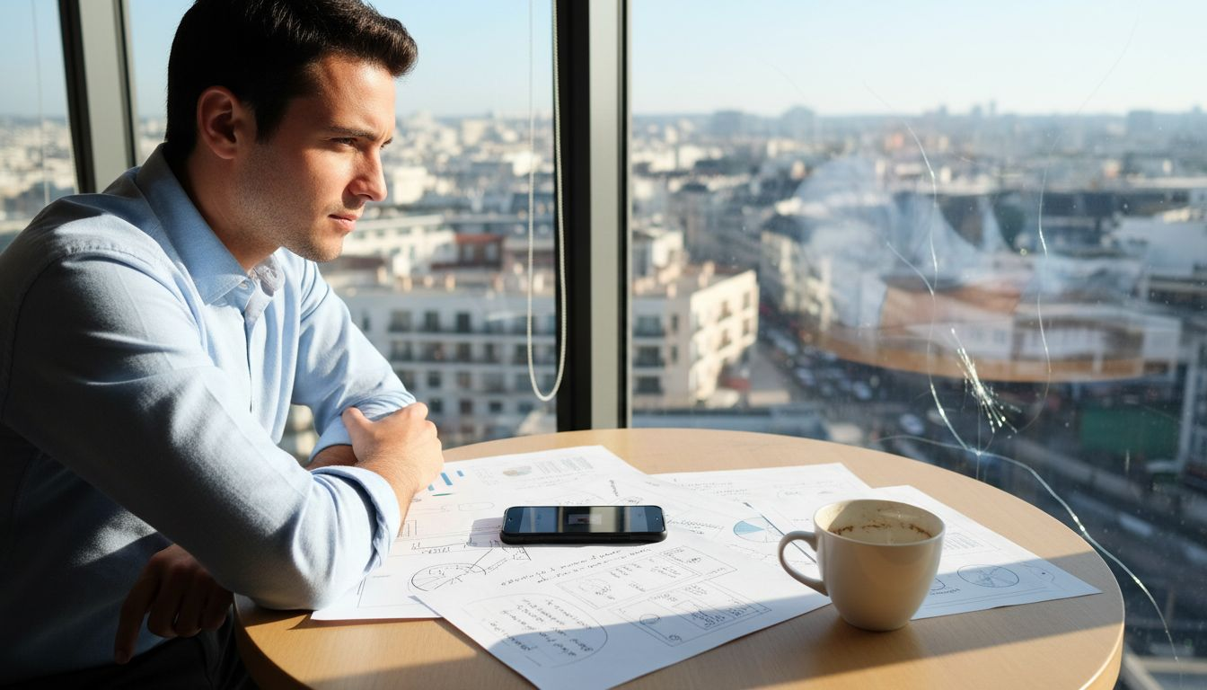 Dans son bureau moderne en plein cœur de la ville, un entrepreneur visionne une vidéo sur son ordinateur, concentré sur son écran.