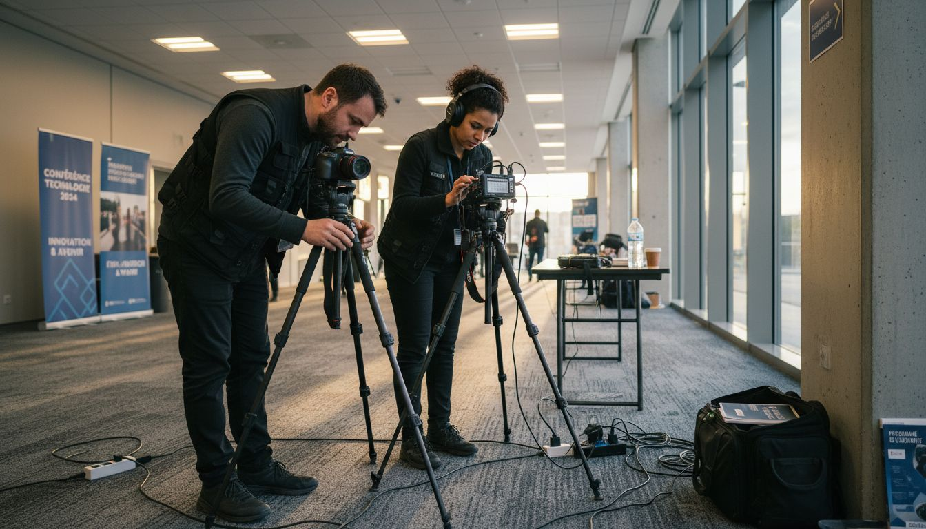 Les vidéastes se préparent à couvrir un événement