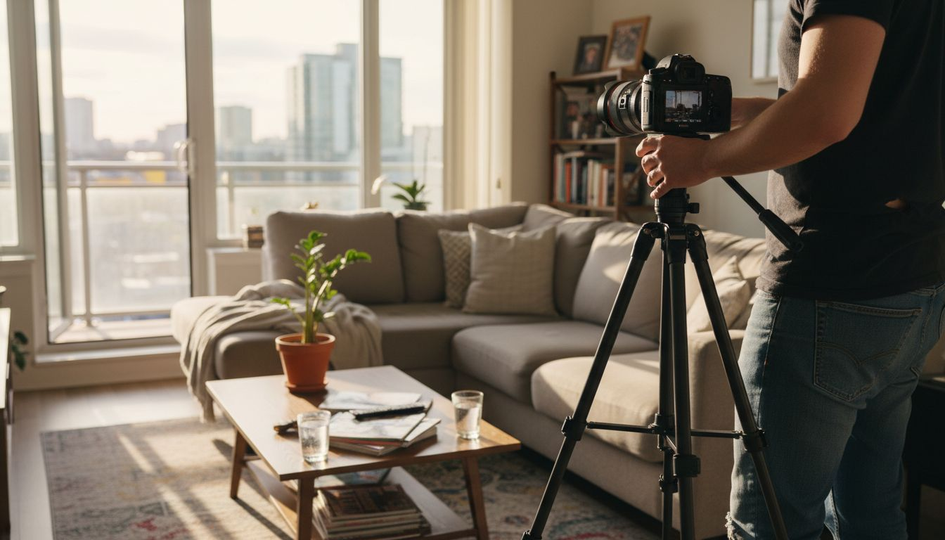 Camera setup in lived-in condo interior
