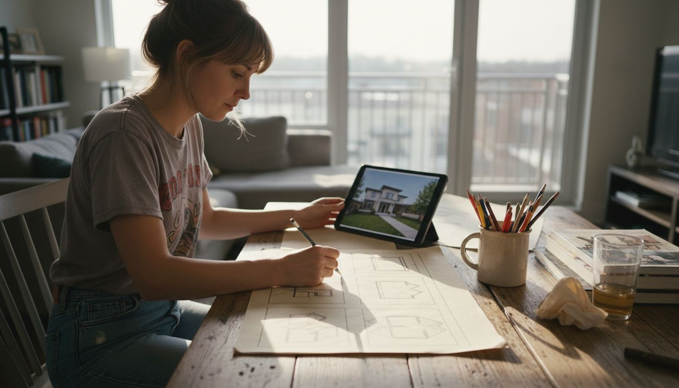 Producer sketching real estate video storyboard