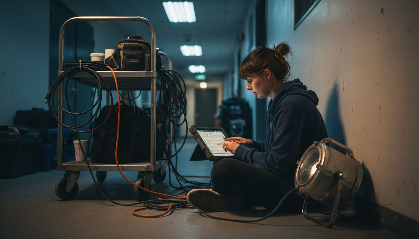 Film crew member updating shoot schedule