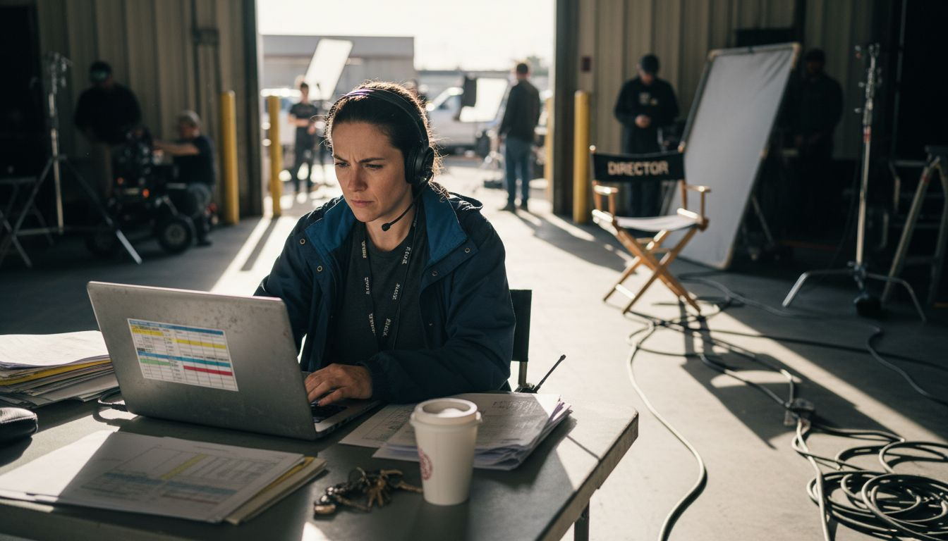 Film production coordinator working on set logistics