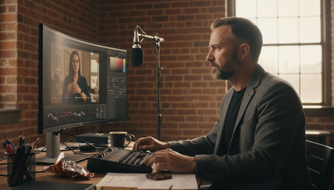 Creative director editing corporate brand video