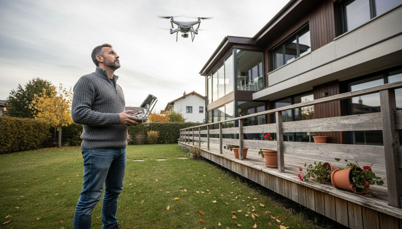 Un pilote de drone évolue à proximité d’une villa en Suisse.