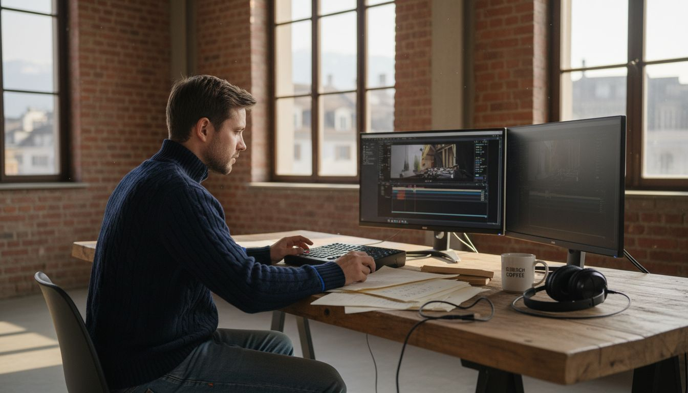 Swiss film editor at work in studio