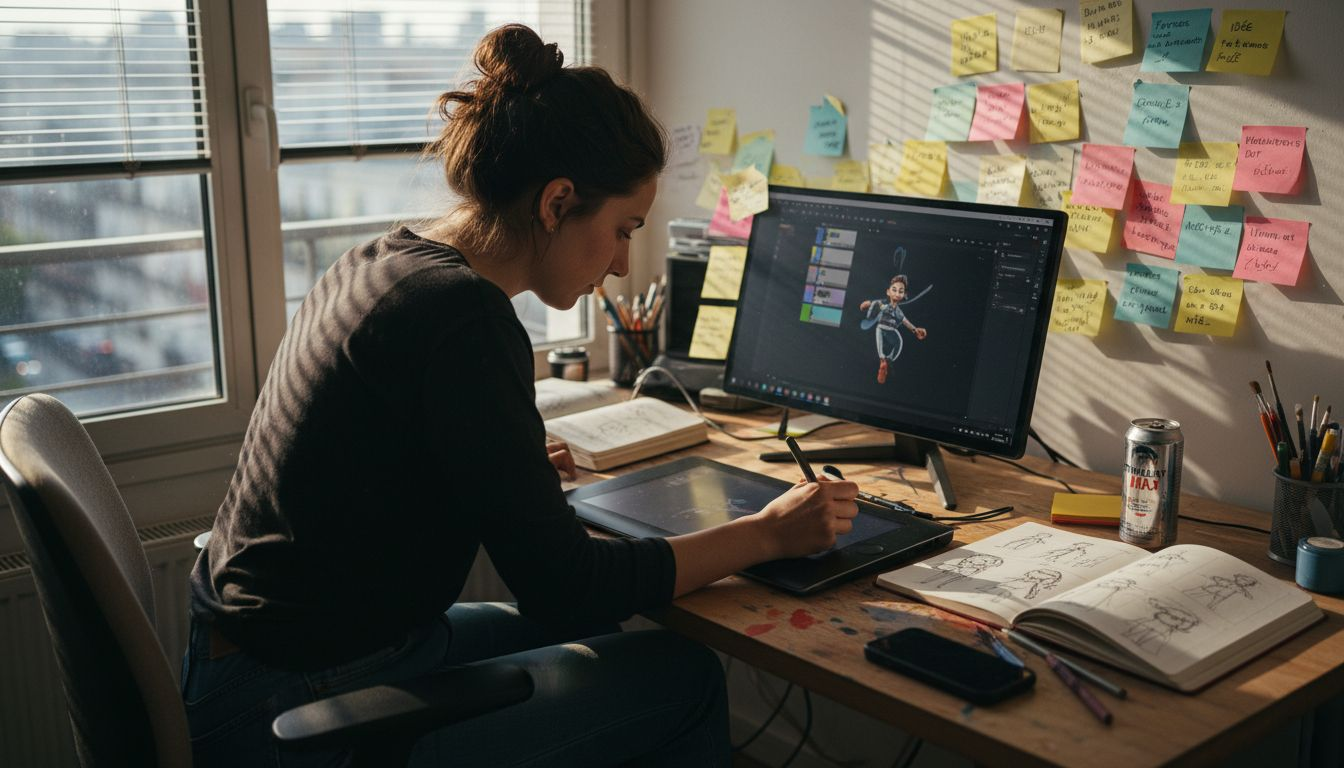 Un graphiste prépare une animation destinée à une vidéo tutorielle.