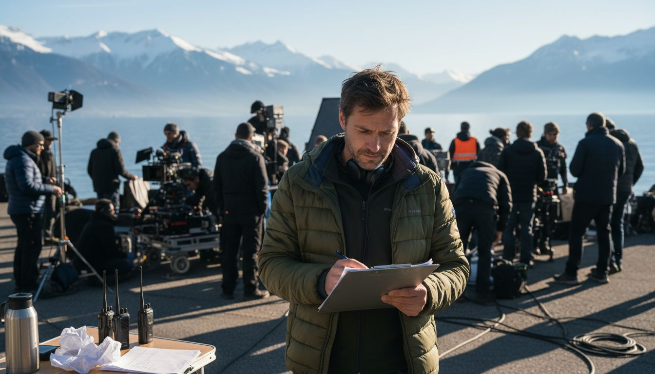 Swiss production manager overseeing film shoot