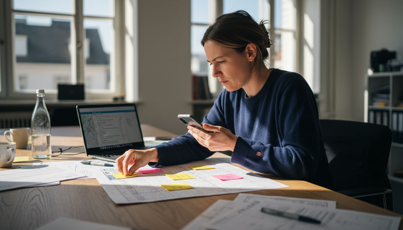 Film manager coordinating logistics at office