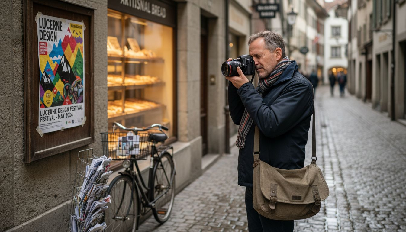 Designer capturing street visual for Swiss brand