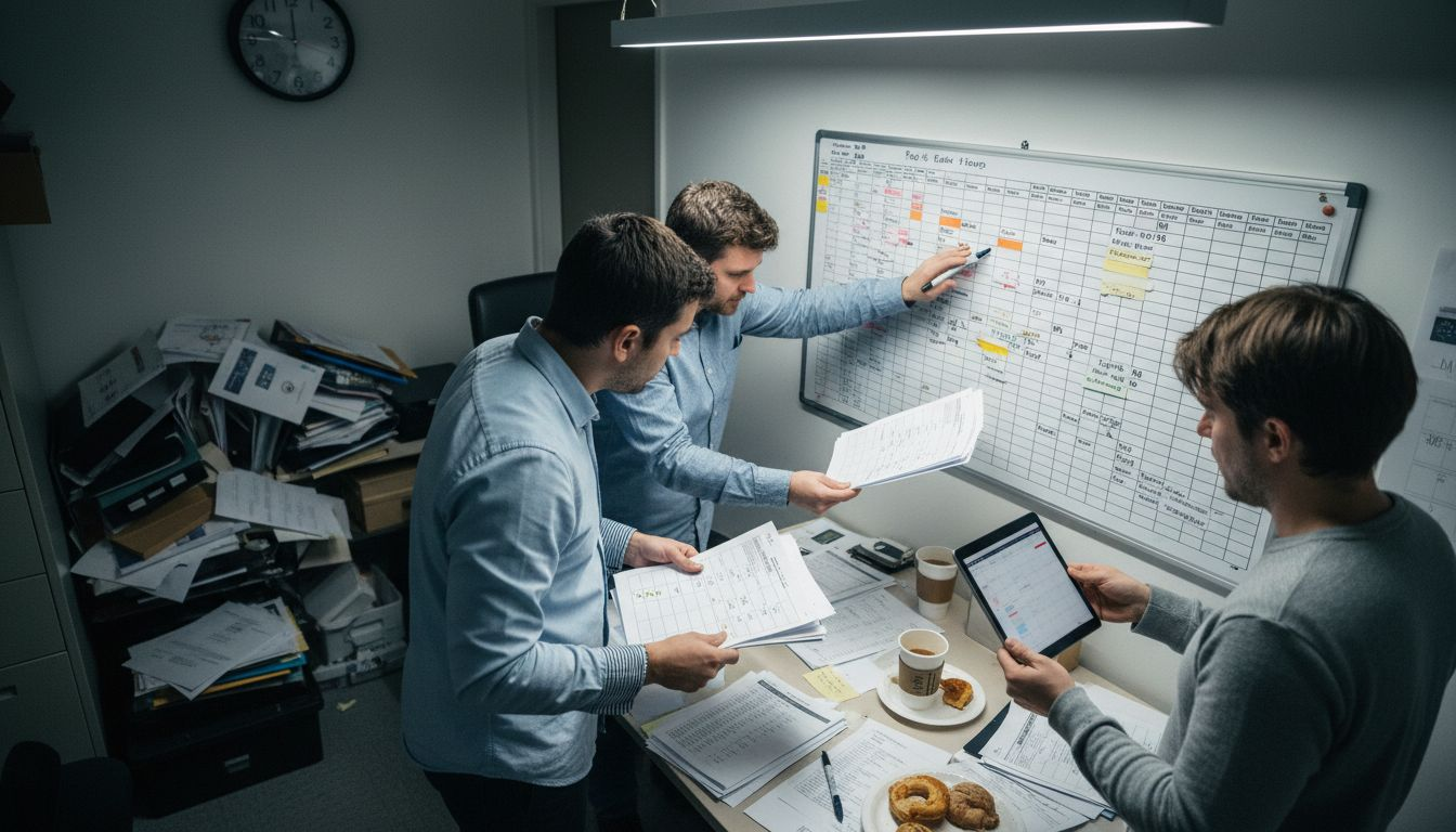 Production coordinators manage daily tasks together