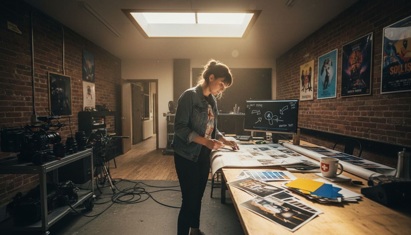 Studio team reviewing motion graphics integration
