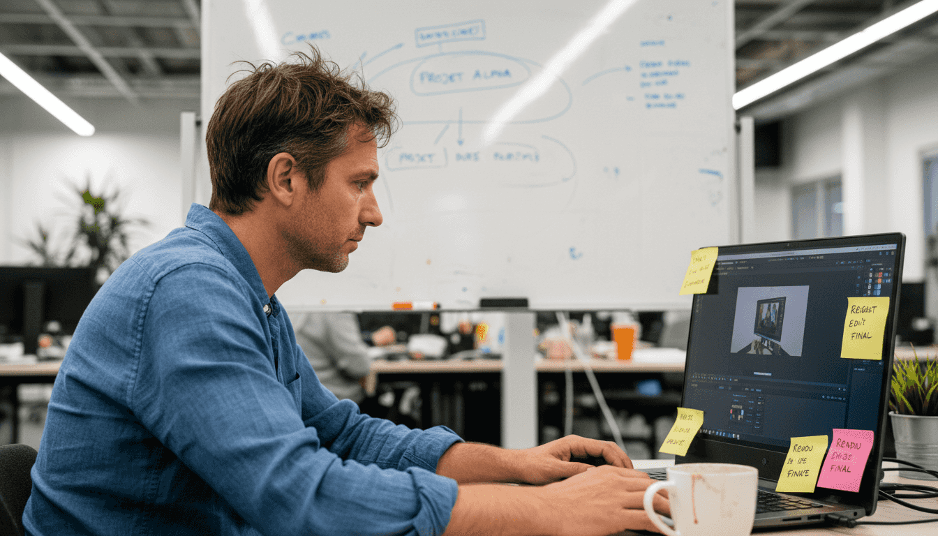 Un collaborateur d’une PME en train de personnaliser une vidéo sur son ordinateur