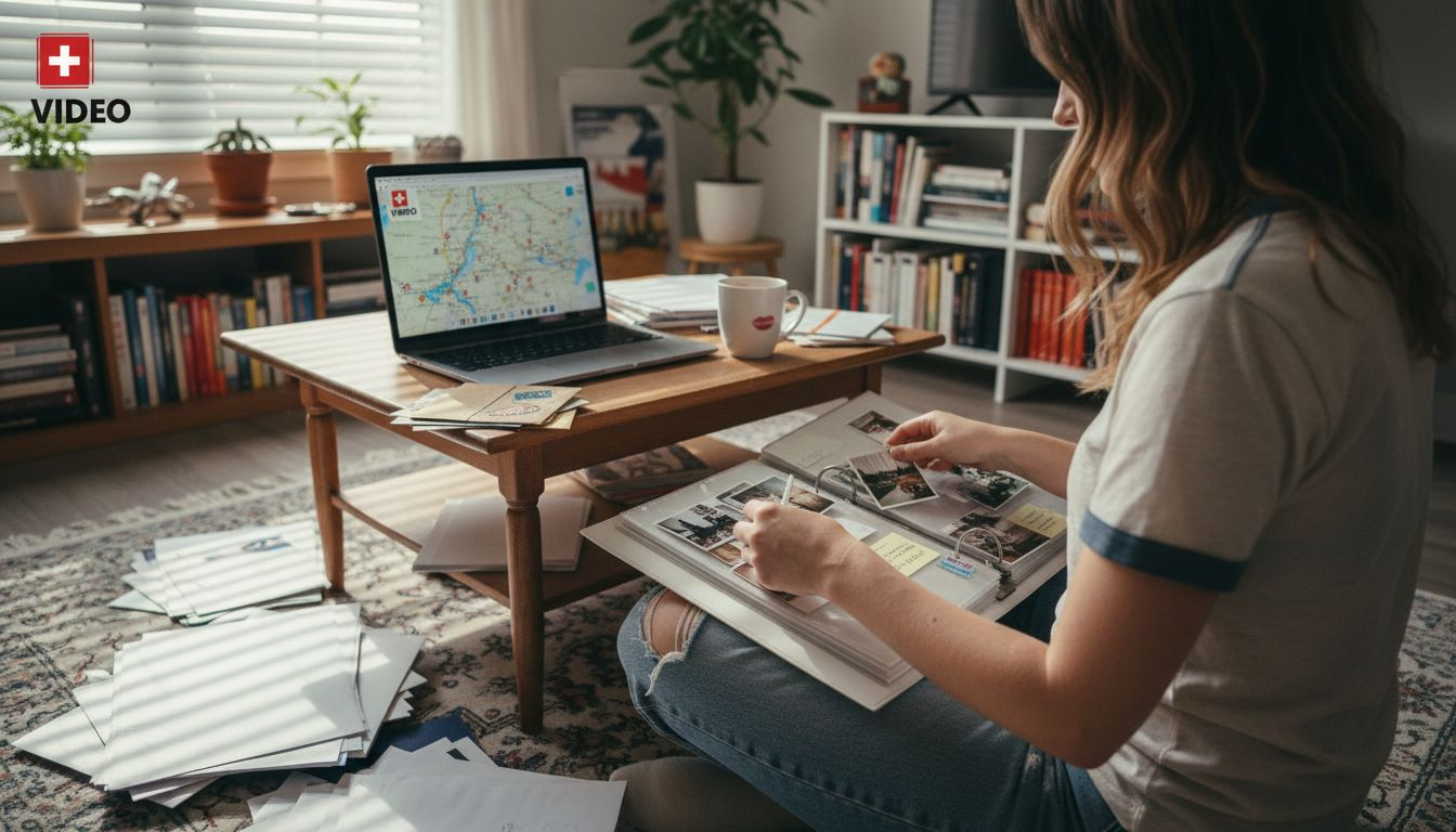 Woman creating personal location library binder