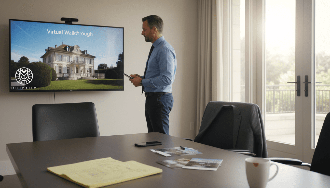 Agent reviewing virtual property walkthrough