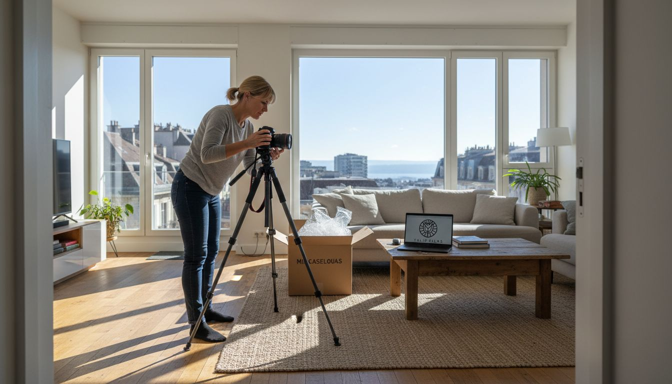 Agent setting up video tour in Geneva condo