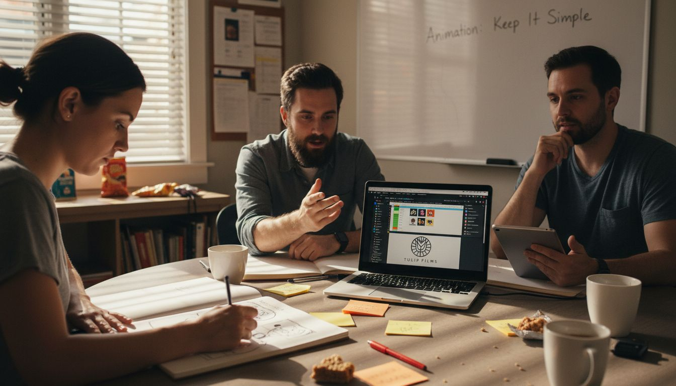 Team discussing motion graphics animation process