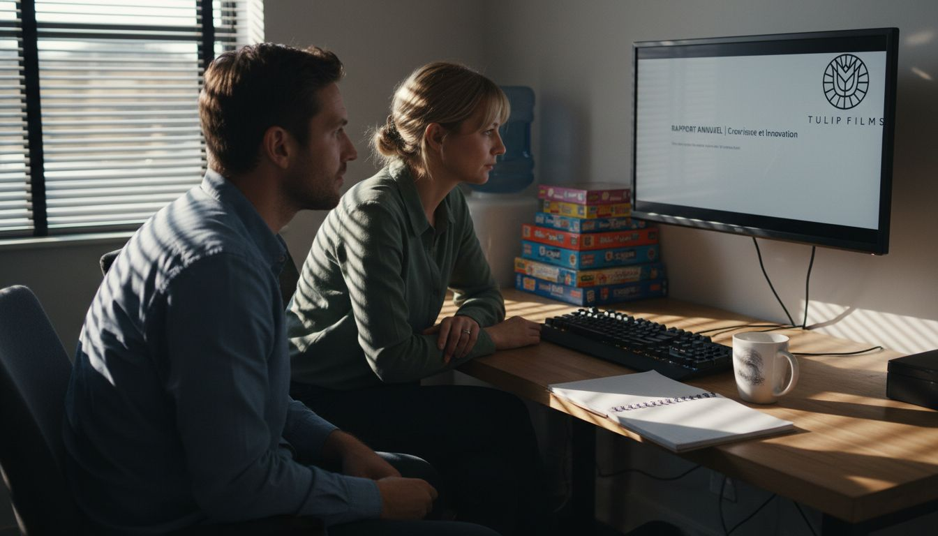 Des collègues regardent une vidéo ensemble pendant leur pause dans la salle de repos.
