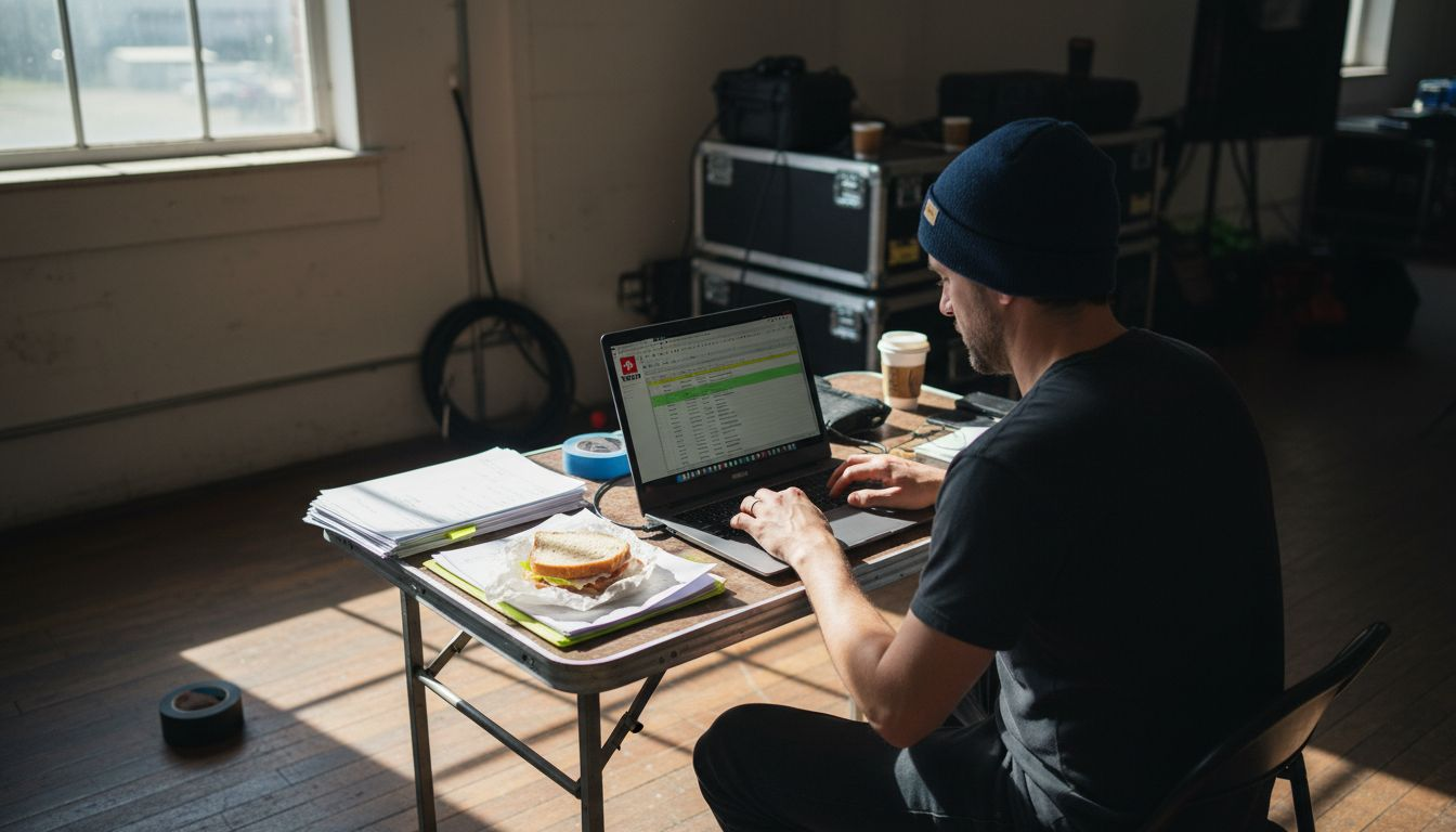 Production manager updating Excel filming schedule