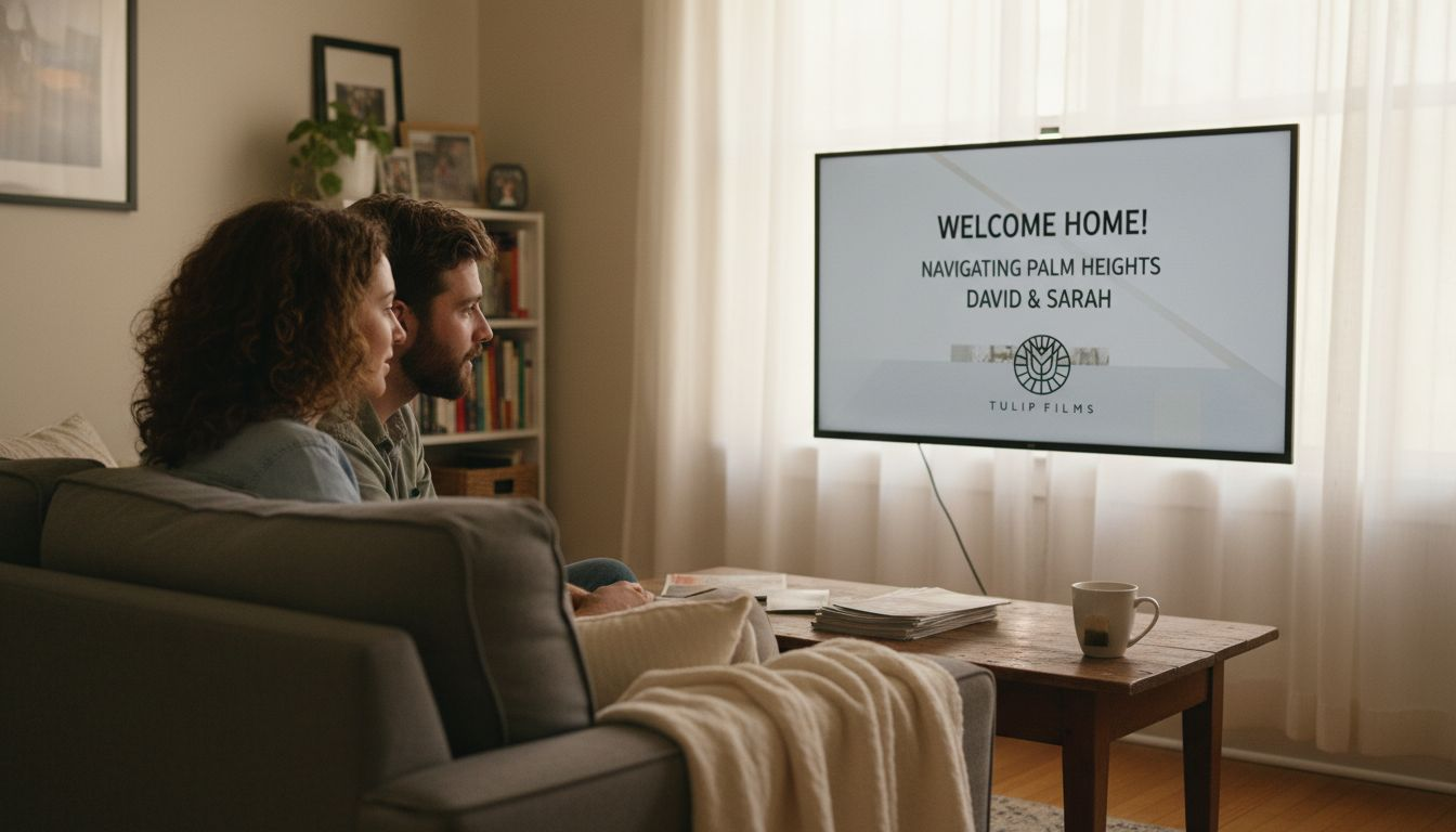 Couple viewing dynamic property video at home