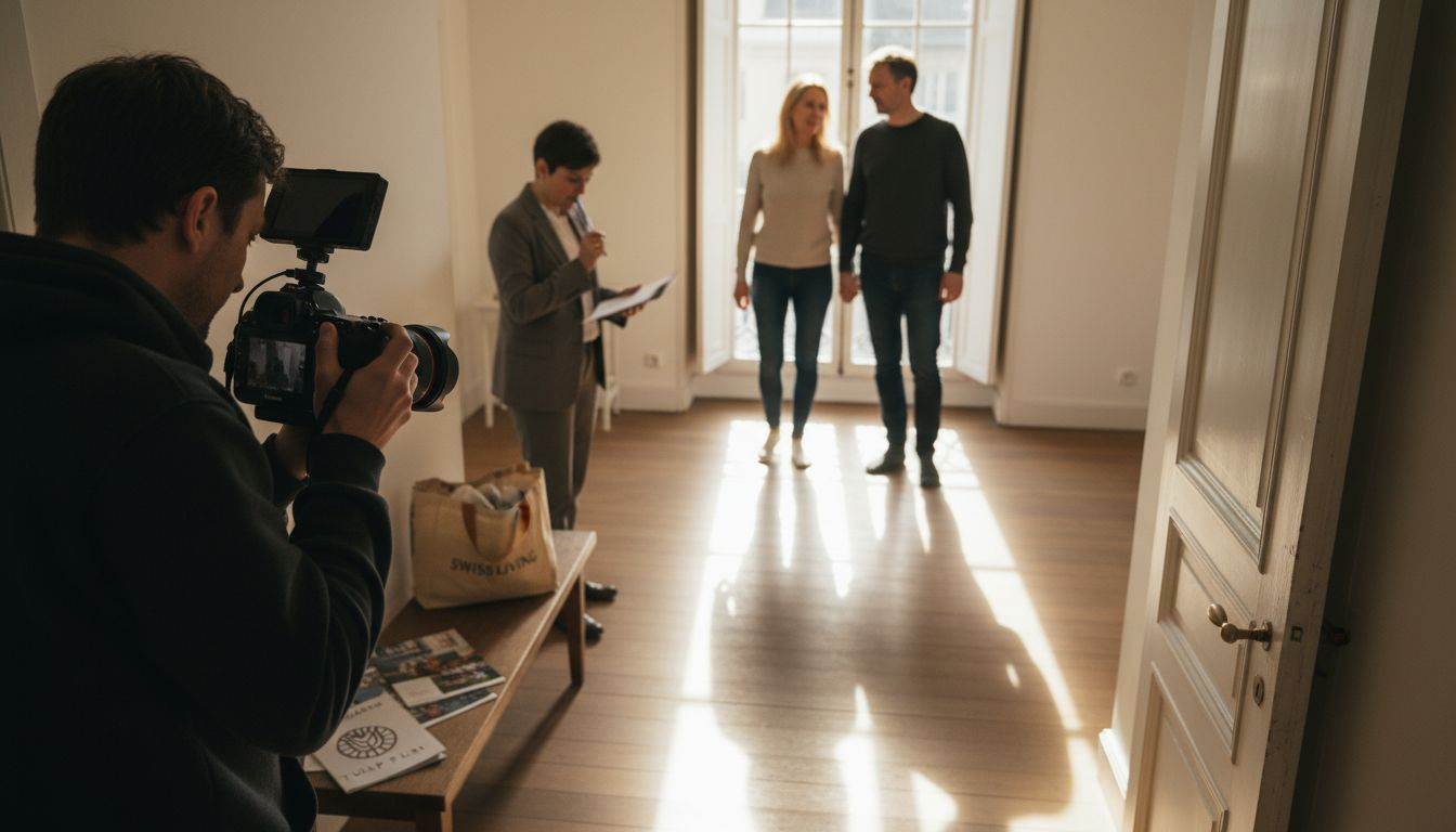 Filming property walkthrough in Swiss apartment