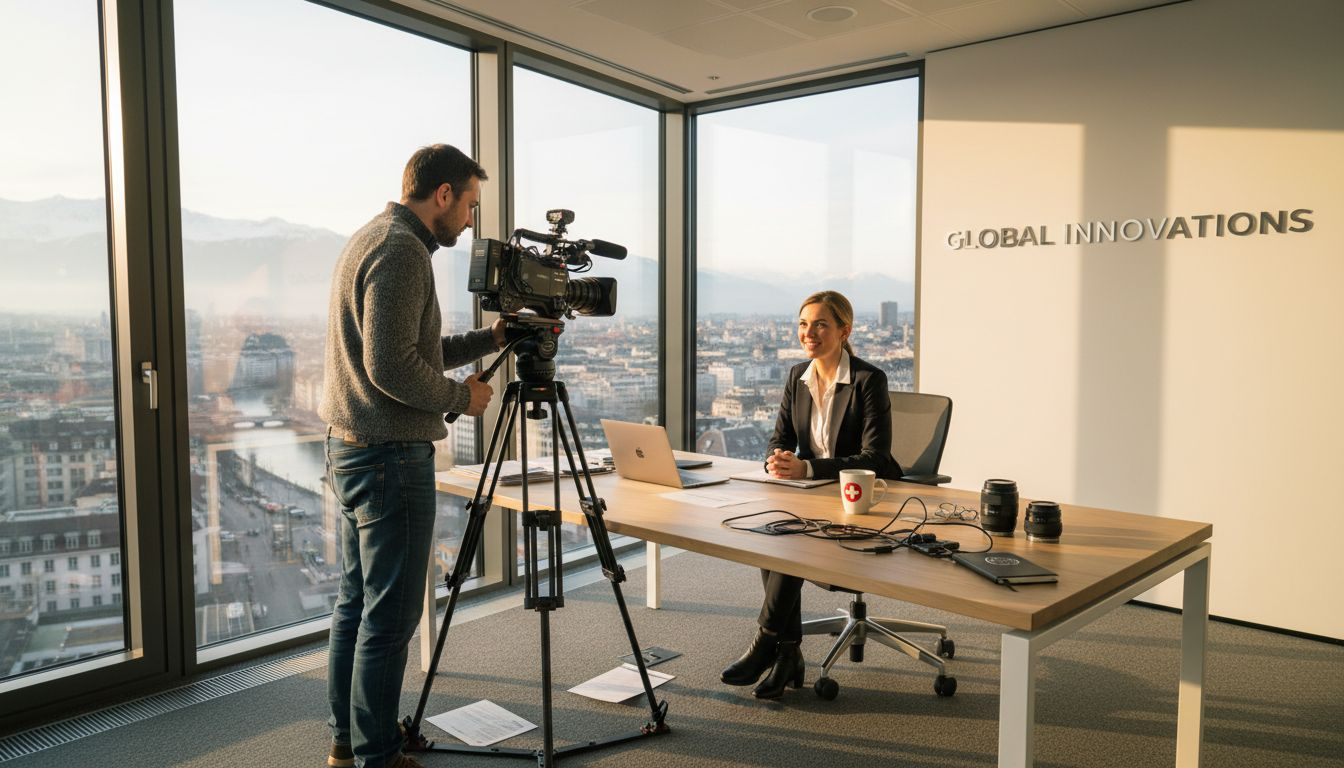 Videographer filming Swiss brand office scene