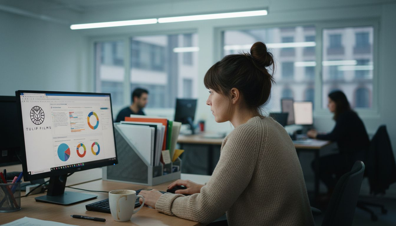 Une femme examine des extraits vidéo dédiés aux petites et moyennes entreprises.