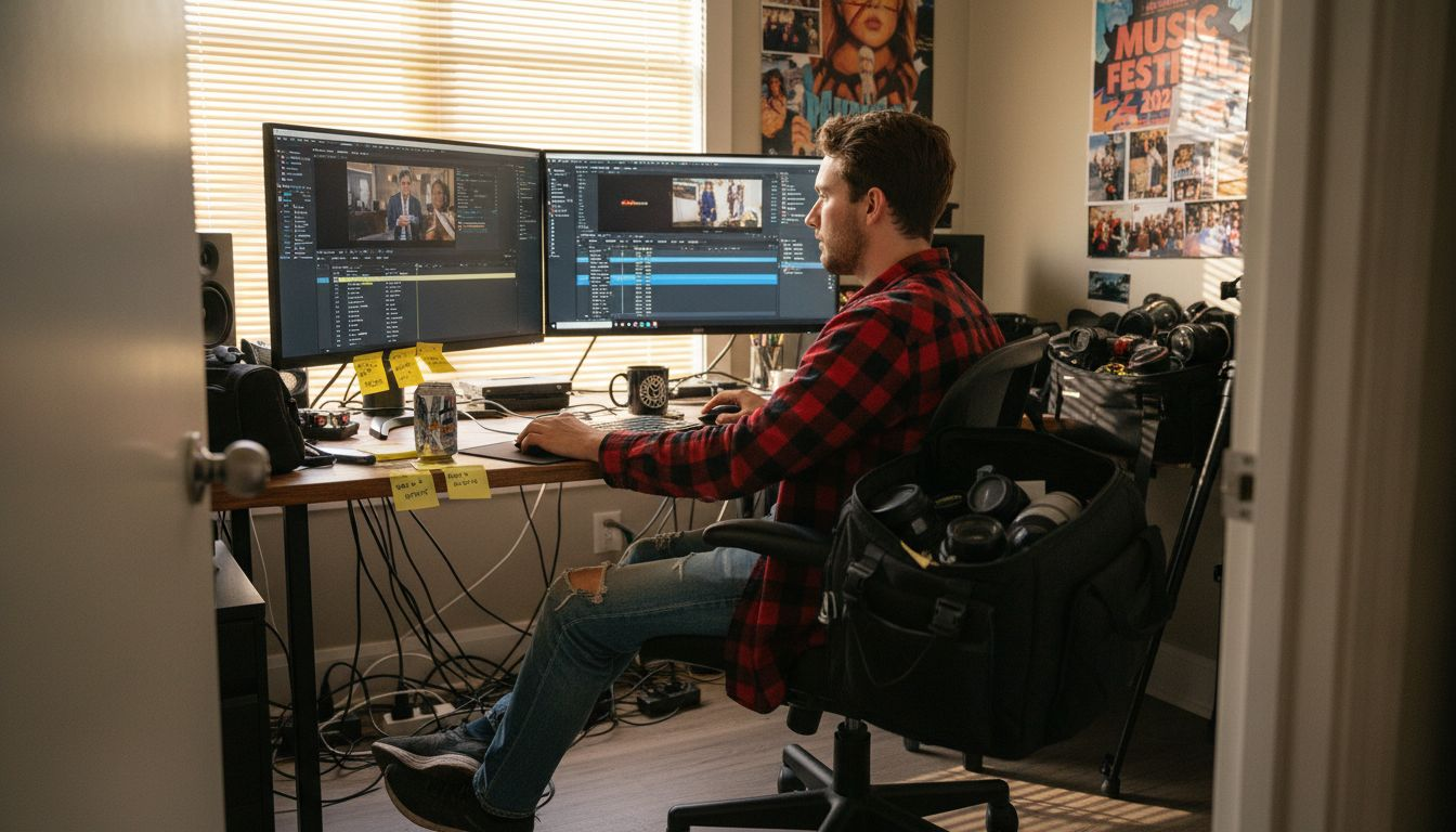 Video editor working on event footage