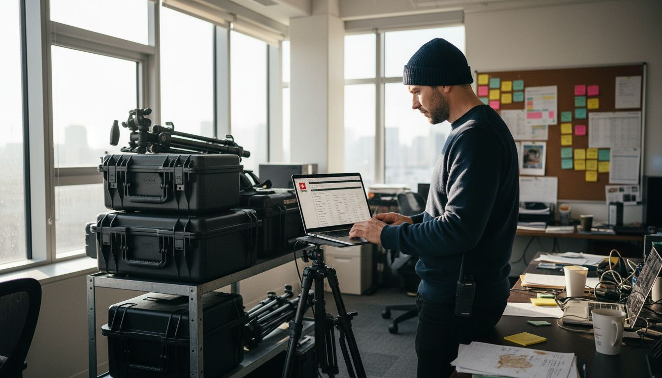 Production manager managing film equipment inventory