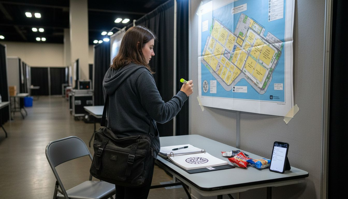 Assistant marking venue map storyboard prep