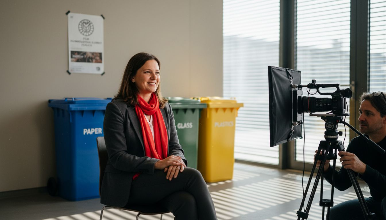 Woman recording testimonial at conference event