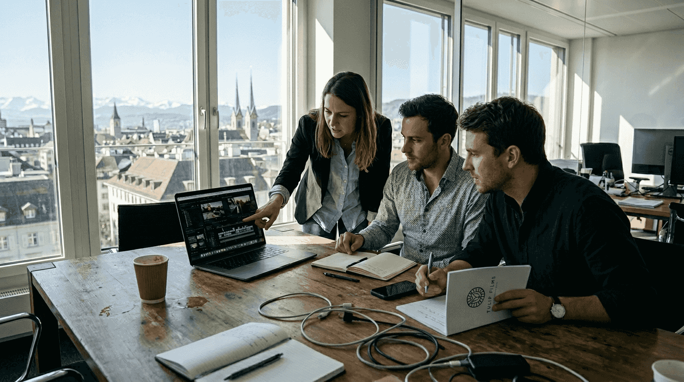Swiss business team planning video project