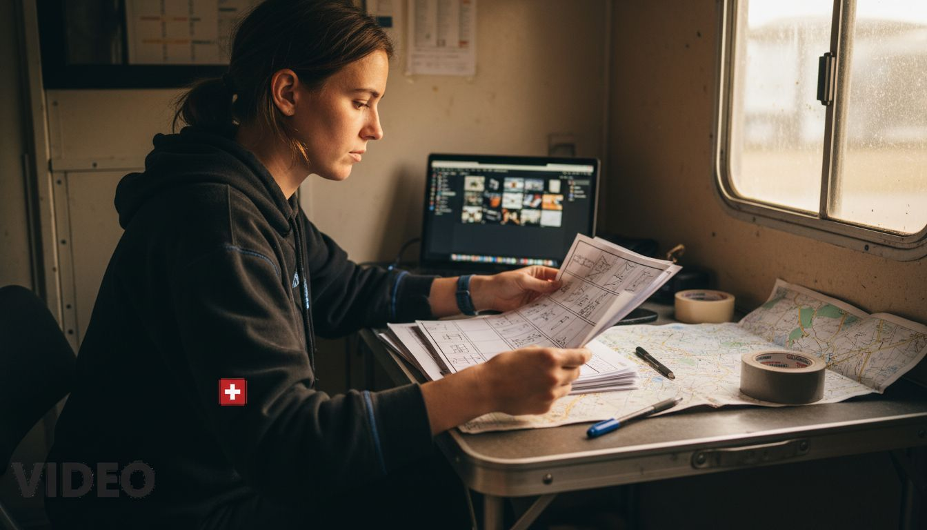 Assistant director reviewing storyboards and shot lists