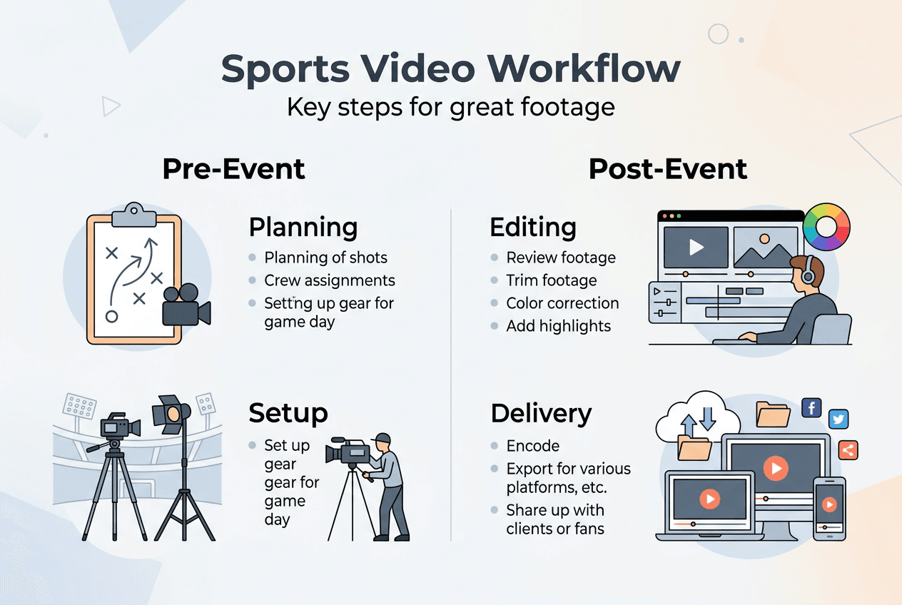 Infographic of sports video workflow steps