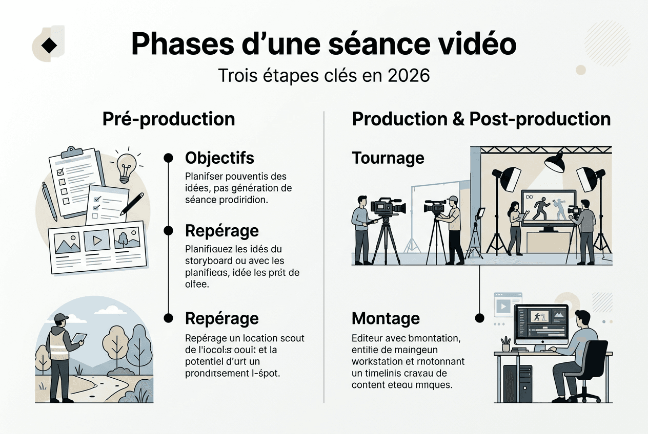 Découvrez en un coup d’œil les trois grandes étapes d’une séance vidéo grâce à cette infographie.
