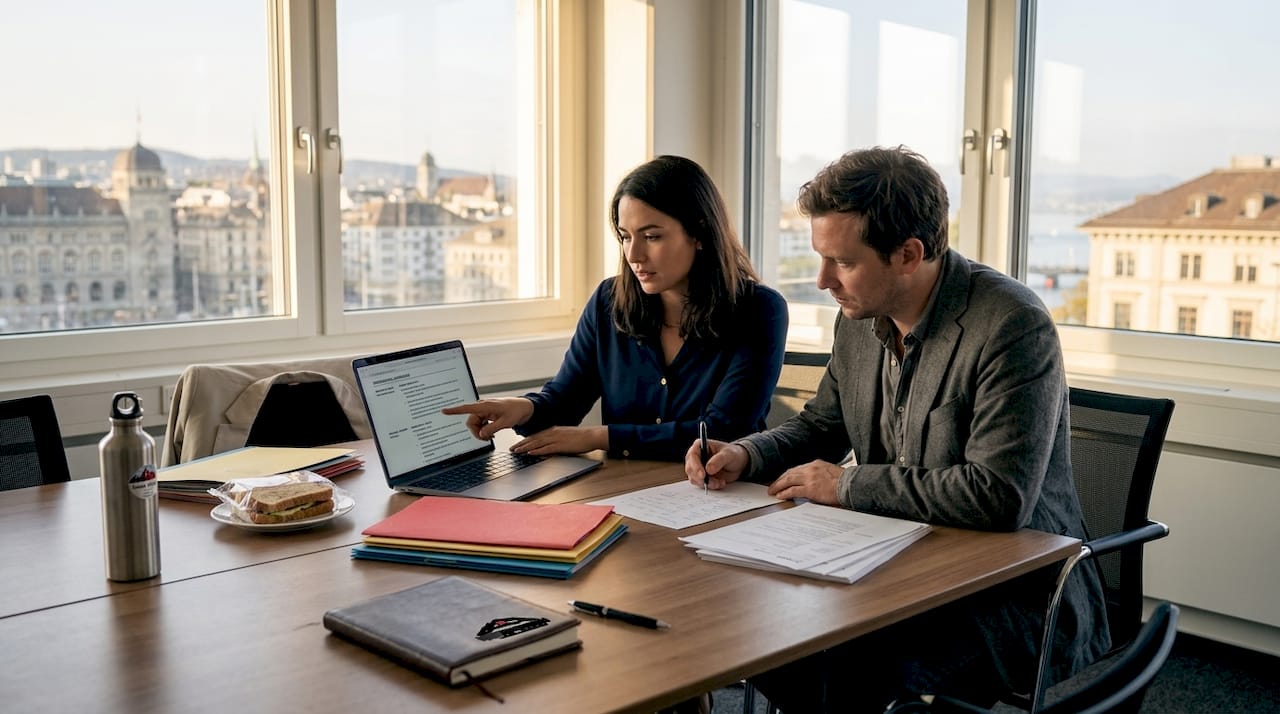 Film producers reviewing Swiss crew resumes