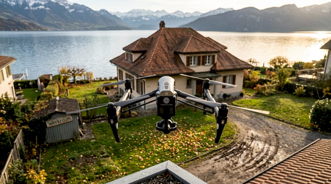 Drone aerial view of Swiss property