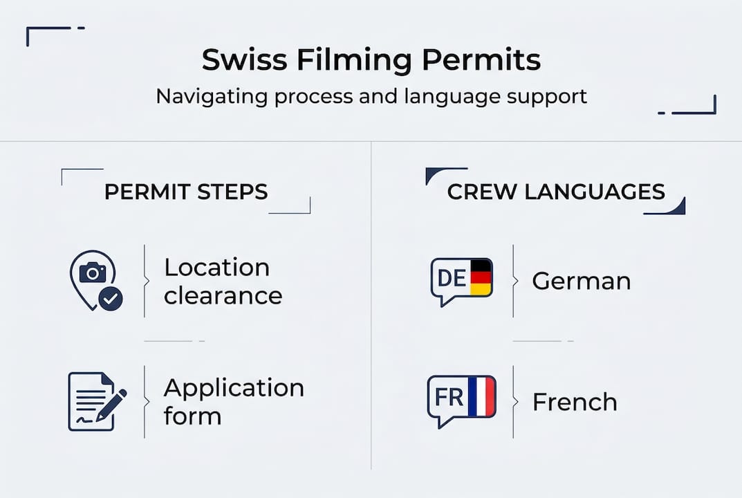 Infographic showing Swiss filming permits and languages