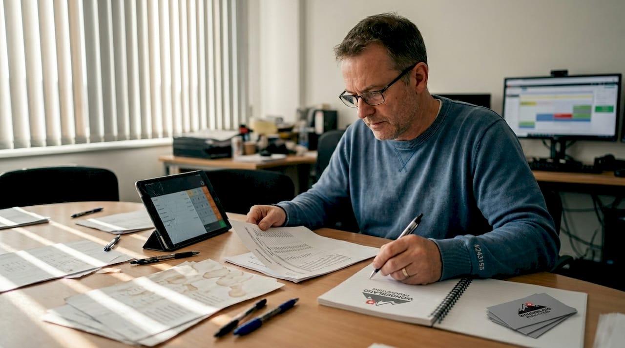 Production manager reviewing Swiss crew budgets