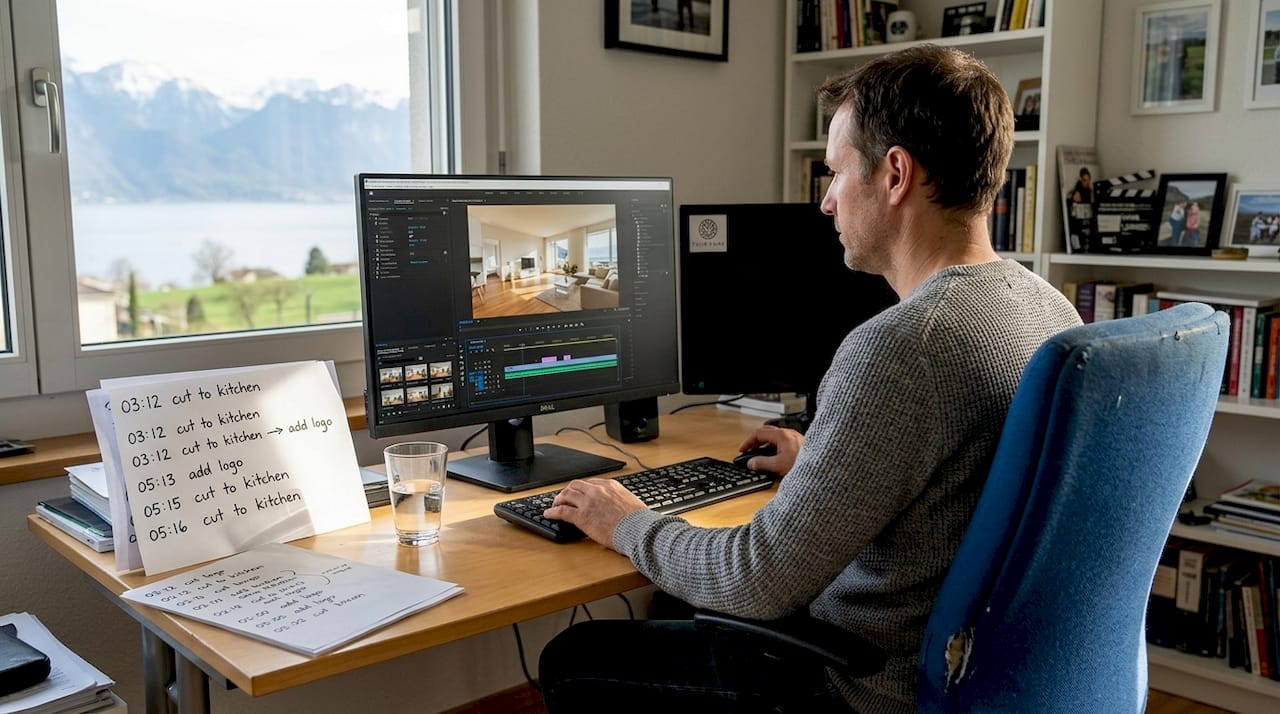 Video editor working on Swiss property footage