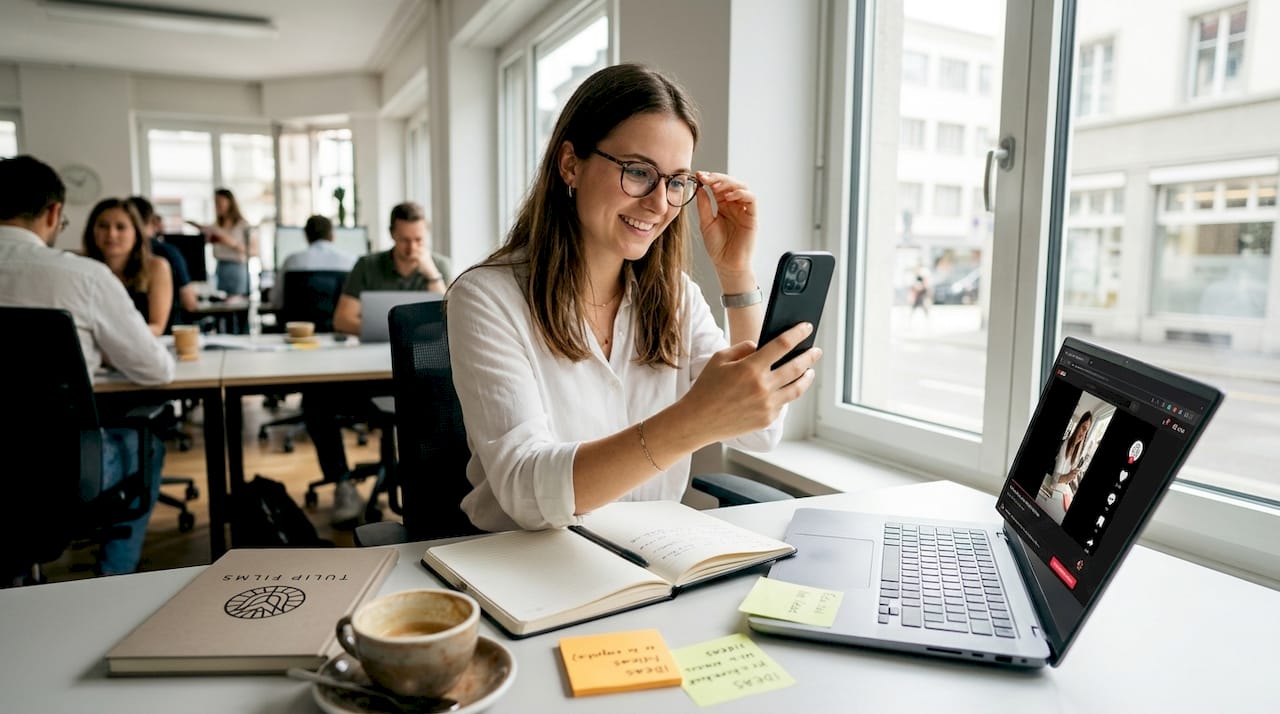 Swiss marketer creating short-form video at desk