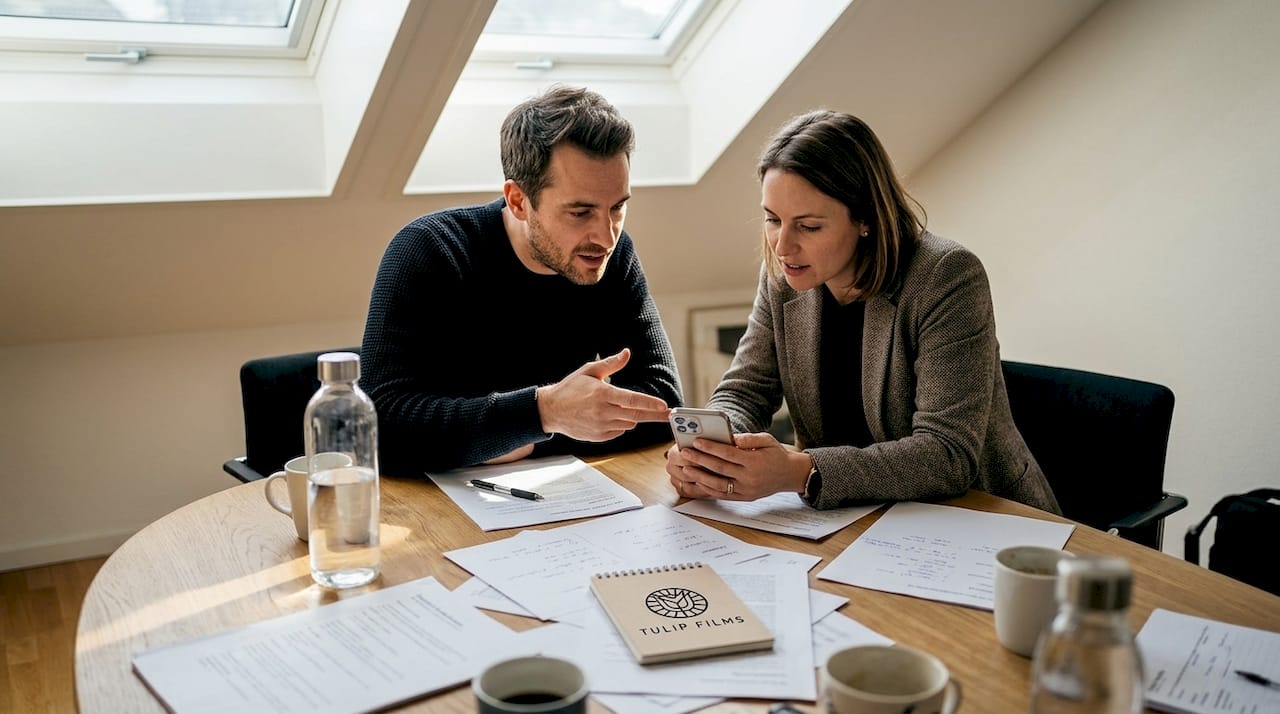 Team reviewing short-form video together