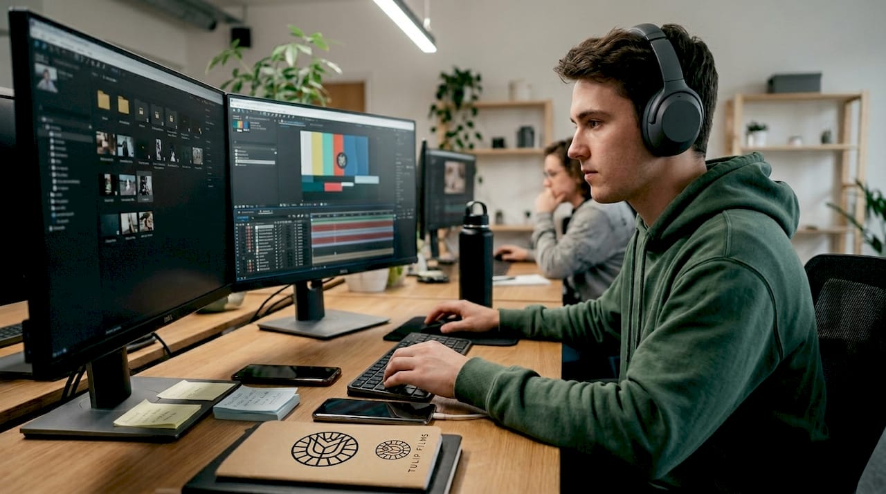 Video editor working on animation project