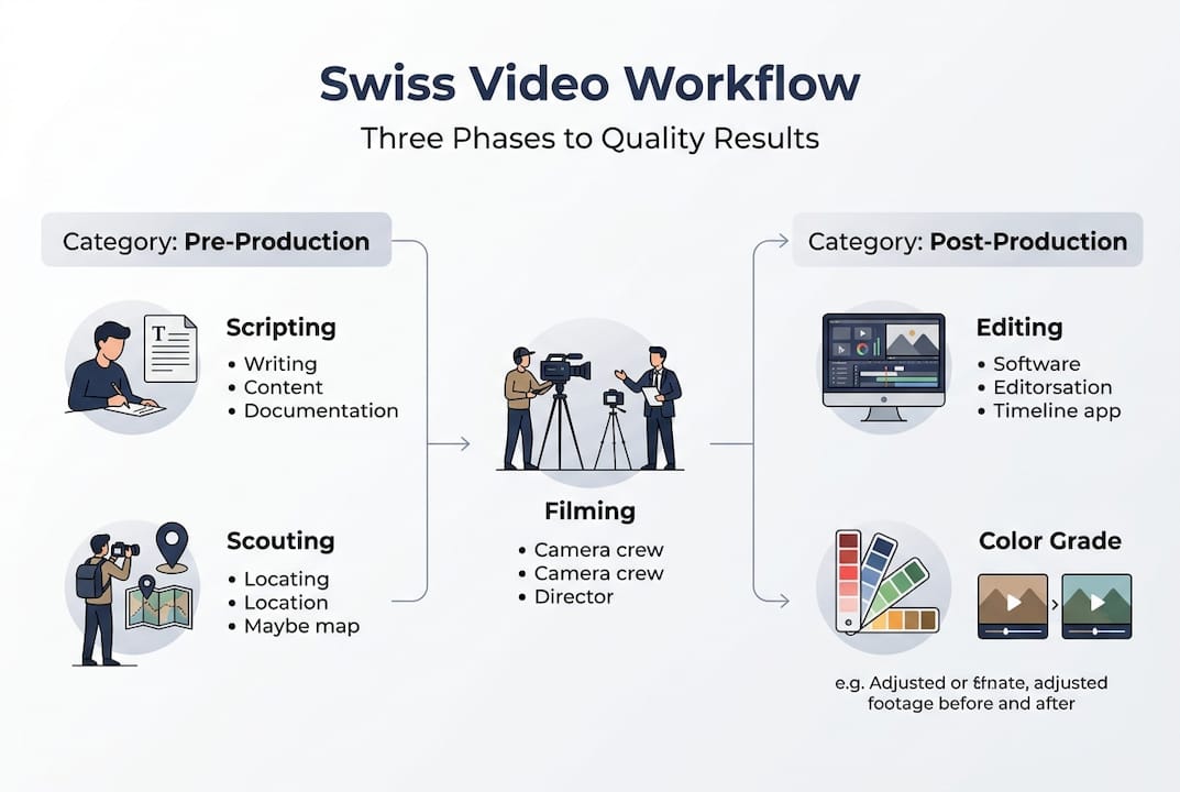Infographic of Swiss video production workflow