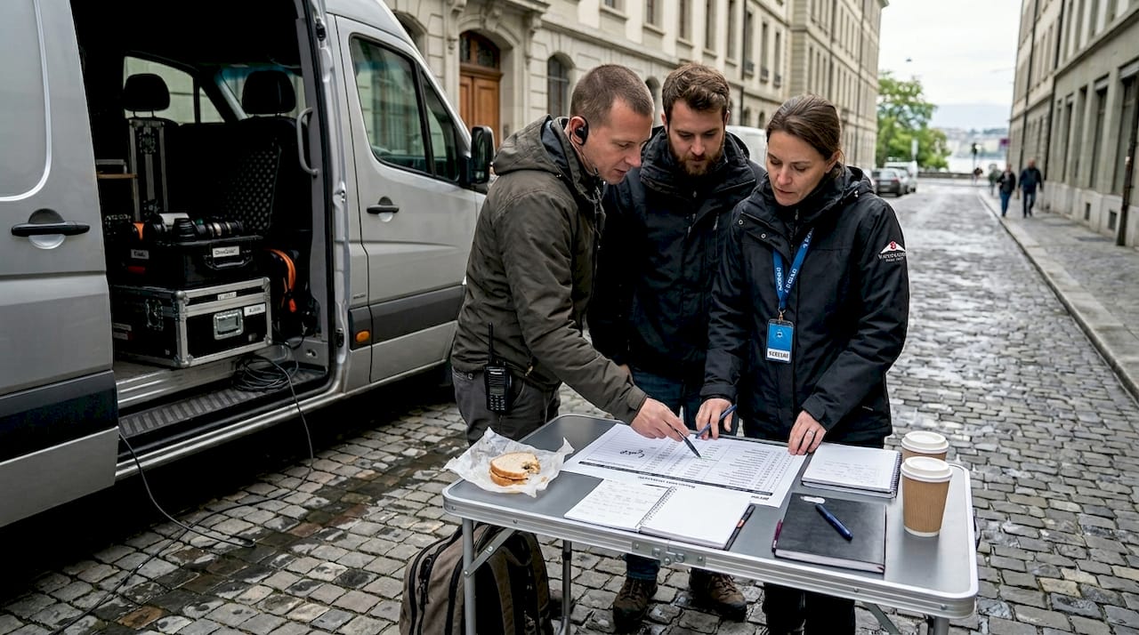 Film crew planning with schedule and gear