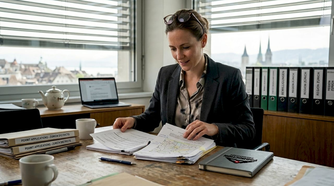Swiss film manager handling permit paperwork