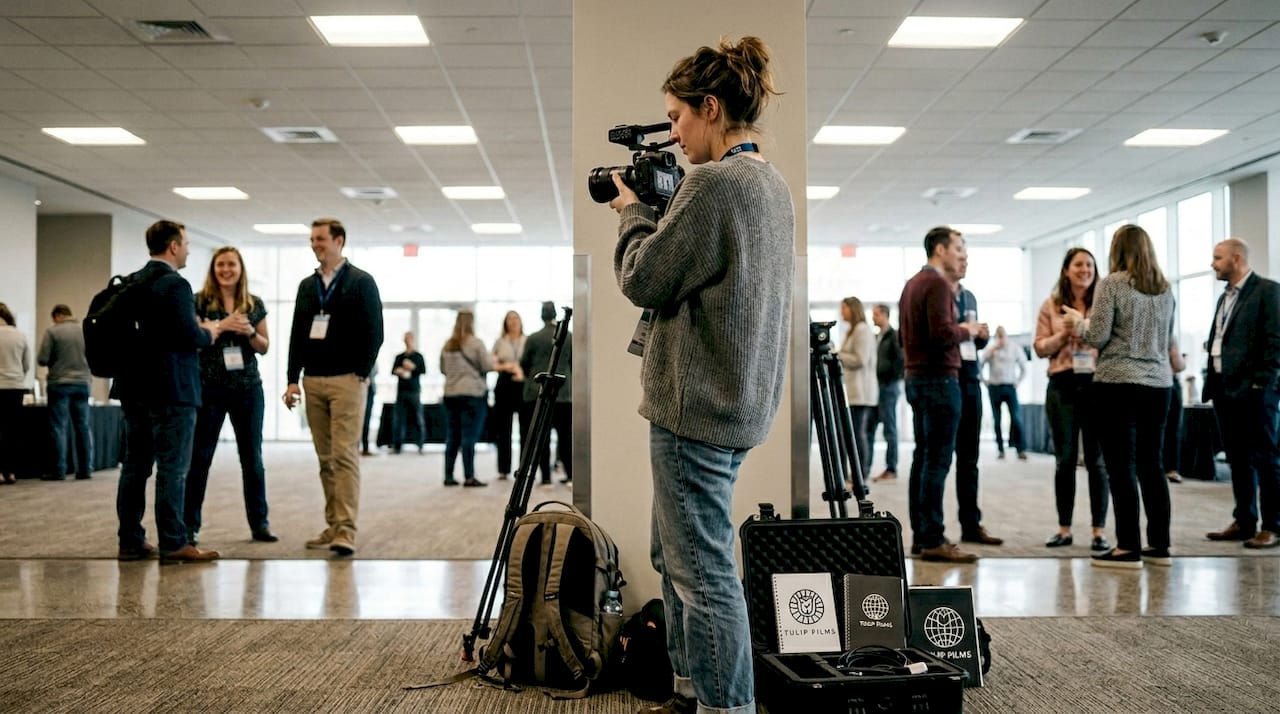 Documentary crew filming live event scene
